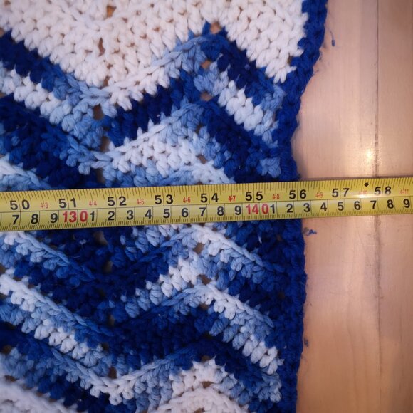 Handmade Crochet Afghan in Chevron or Ripple Pattern Royal Blue White & Blue Mix - Picture 2 of 4
